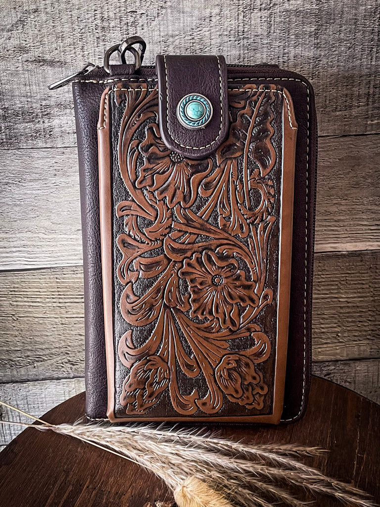 Montana West Floral Tooling Leather Western Wallet Brown