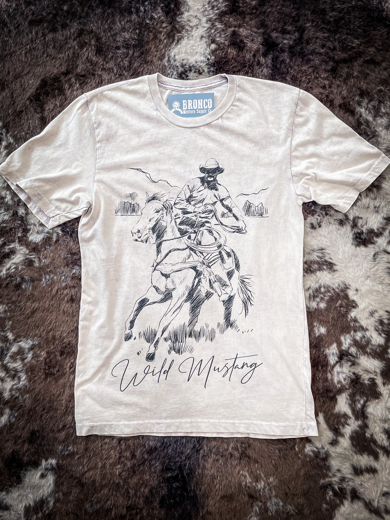 Cowboy Mustang Off Wild - Tee White Graphic