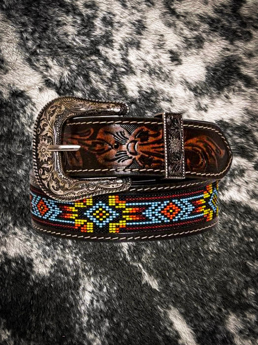 Men's Western Leather Belt. Saddle Horse Southwestern Style Cowboy