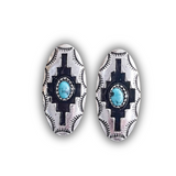 Azure Aztec Patterned Metal Stud Earrings