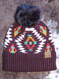 C.C. - Aztec - Pom Beanie - Dark Berry - Western Accessory - Winter Hat - Bronco Western Supply Co.