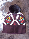 C.C. - Aztec - Pom Beanie - Dark Berry - Western Accessory - Winter Hat - Bronco Western Supply Co.