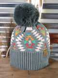 C.C. - Aztec - Pom Beanie - Green - Western Accessory - Winter Hat - Bronco Western Supply Co.