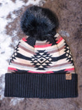 C.C. - Aztec - Pom Beanie - Black - Western Accessory - Winter Hat - Bronco Western Supply Co.