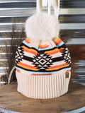 C.C. - Aztec - Pom Beanie - Beige - Western Accessory - Winter Hat - Bronco Western Supply Co.