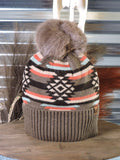 C.C. - Aztec - Pom Beanie - Brown - Western Accessory - Winter Hat - Bronco Western Supply Co.