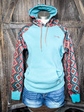 Punchy Hooey Ladies Hoodie - Turquoise/Tan - Bronco Western Supply Co.