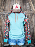 Punchy Hooey Ladies Hoodie - Turquoise/Tan - Bronco Western Supply Co.