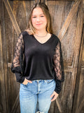 Zoe - Hacci and Lace Long Sleeve Top - Bronco Western Supply Co.