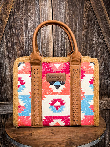 Wrangler Sherpa Tote Southwestern Print Canvas Tote/Crossbody - Brown - Bronco Western Supply Co.