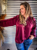 Rosewood Ruffle - Long Sleeve - Satin Top - Western Fashion - Bronco Western Supply Co.