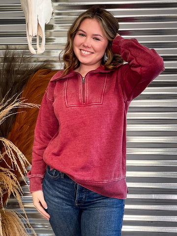 Lariat Luxe Half Zip Pullover - Burgundy - Casual - Basic Clothing - Bronco Western Supply Co.