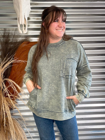 Rustler Acid Washed Pullover - Ash Jade