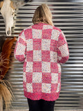 Checkered Miley Dot Cardigan - Pink - Sweater - Bronco Western Supply Co.