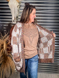 Checkered Miley Dot Cardigan - Brown - Sweater - Casual - Bronco Western Supply Co.