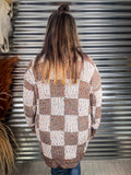 Checkered Miley Dot Cardigan - Brown - Sweater - Casual - Bronco Western Supply Co.