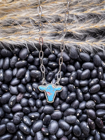 Lulu Cow Pendant Necklace - Turquoise