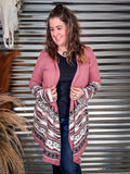 Sanibel Aztec Print Cardigan - Mauve - Casual - Western Wear - Bronco Western Supply Co.