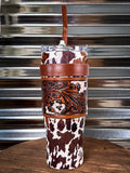 Myra Bag - Wide Wyoming Tumbler in Brown and White - Travel Mug - Bronco Western Supply Co.