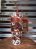 Myra Bag - Wide Wyoming Tumbler in Brown and White - Travel Mug - Bronco Western Supply Co.