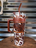 Myra Bag - Wide Wyoming Tumbler in Brown and White - Travel Mug - Bronco Western Supply Co.