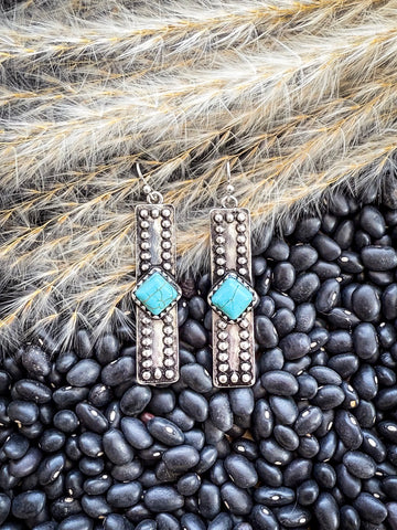 Celine Dangle Bar Earrings - Silver/Turquoise - Western Jewelry - Bronco Western Supply Co.