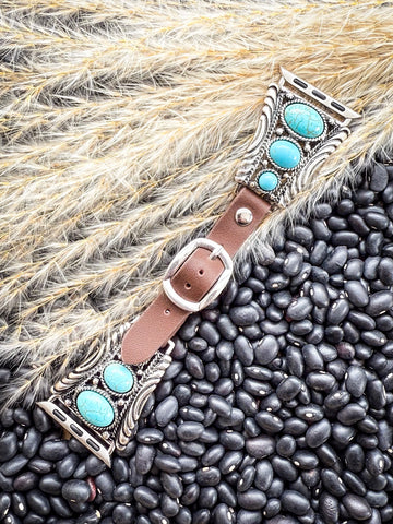 Nellie Western Style Faux Turquoise and Leather Watch Band