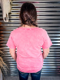 Frisco Acid-Wash V-Neck Tee - Fuchsia - Tee Shirt - Western Top - Bronco Western Supply Co.