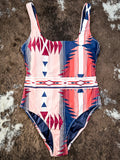 The Ollie Aztec Hooey Swimsuit - Dusty Pink - One Piece Swimsuit - Hooey - Bronco Western Supply Co.