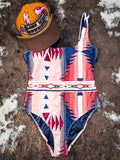 The Ollie Aztec Hooey Swimsuit - Dusty Pink - One Piece Swimsuit - Hooey - Bronco Western Supply Co.