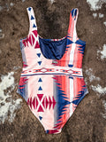 The Ollie Aztec Hooey Swimsuit - Dusty Pink - One Piece Swimsuit - Hooey - Bronco Western Supply Co.