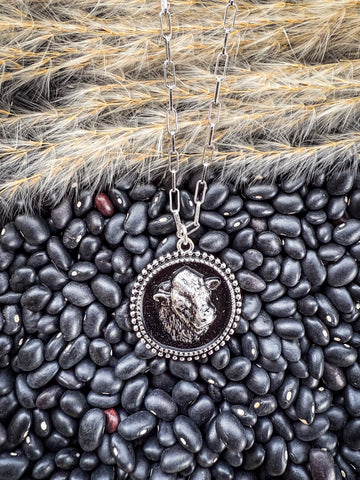 Cow Head Cameo Pendant Necklace