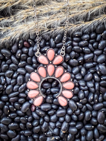 Squash Blossom Chain Necklace - Coral - Western Necklace - Bronco Western Supply Co.