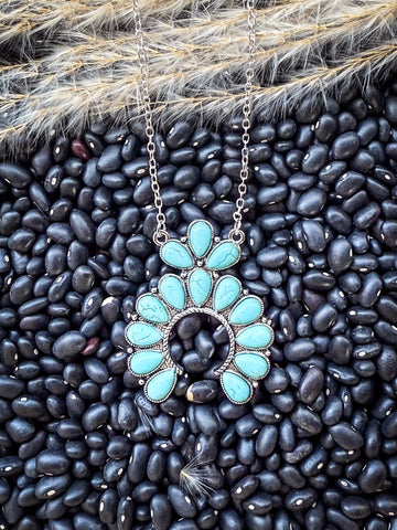 Squash Blossom Chain Necklace - Turquoise - Western Necklace - Bronco Western Supply Co.