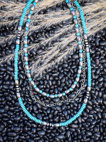 Rowdy - Navajo Style Pearl - Layered Necklace - Natural/Turquoise - Bronco Western Supply Co.
