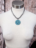 Lola Flower Pendant Necklace - Turquoise