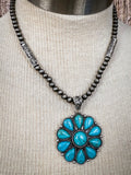 Lola Flower Pendant Necklace - Turquoise