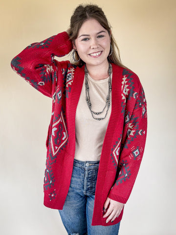 Crimson Canyon Aztec Knit Cardigan