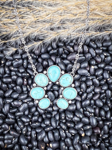 Willow Aqua Stone Squash Blossom Pendant Necklace