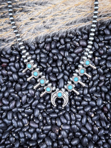 Sable Mini Squash Blossom with Aqua Accents Necklace