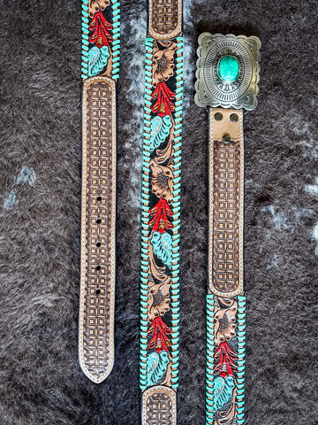 Myra Bag - Tropical Forest Hand-Tooled Concho Belt - Western Accessory - Bronco Western Supply Co.