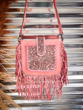 Myra Bag - Oro Valley Hand Tooled Bag in Pink - Western Purse - Bronco Western Supply Co.