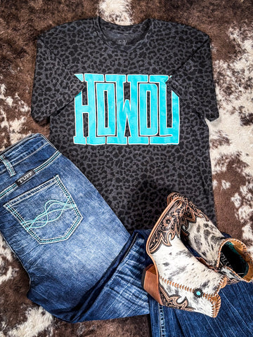 Howdy Block Graphic Tee - Black Leopard - Western Tee -Bronco Western Supply Co. 