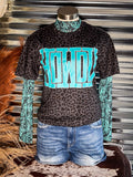 Howdy Block Graphic Tee - Black Leopard - Western Tee -Bronco Western Supply Co. 