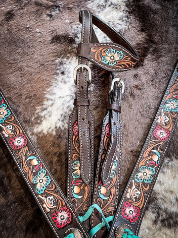 Western Brown Leather Tack Set of Headstall and Breast Collar -  Norway