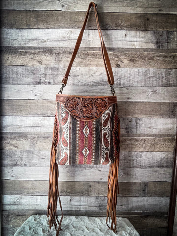 Hand Tooled Leather Fringe Purse by Myra Bag