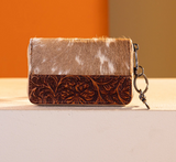 Julie Mini Wallet - Brown - Floral Tooling - Hair on hide - Montana West - Bronco Western Supply Co.