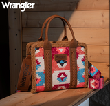 Wrangler Sherpa Tote Southwestern Print Canvas Tote/Crossbody - Brown - Bronco Western Supply Co.