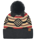 C.C. - Aztec - Pom Beanie - Black - Western Accessory - Winter Hat - Bronco Western Supply Co.