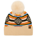 C.C. - Aztec - Pom Beanie - Beige - Western Accessory - Winter Hat - Bronco Western Supply Co.